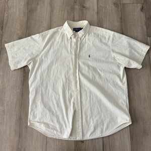 Ralph Lauren Blake Shirt XL Yellow Striped Seersucker Short Sleeve Button Down